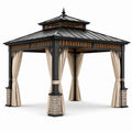 Aluminium Pavillon mit Vorhängen 300x300 cm, Schwarz/Beige