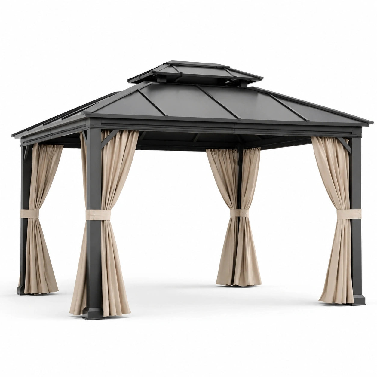 Gartenpavillon aus Aluminium mit Polyester Vorhängen Anthrazit/Beige 300x400 cm