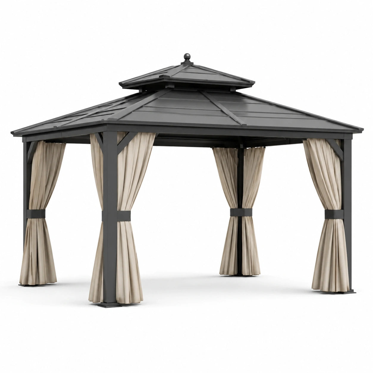 Pavillon aus Aluminium mit Polycarbonatdach und Polyester-Vorhängen