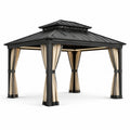 Gartenpavillon aus Aluminium mit Polyester-Vorhängen, Schwarz/Beige, 300x400 cm