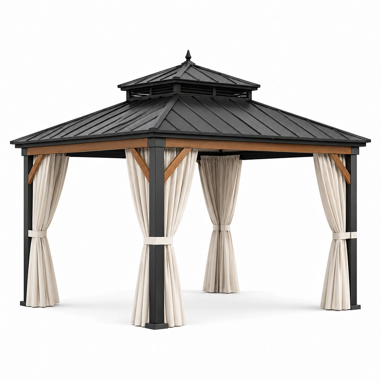 Aluminium Pavillon mit Stahlblechdach und Polyester Vorhängen 3x3m