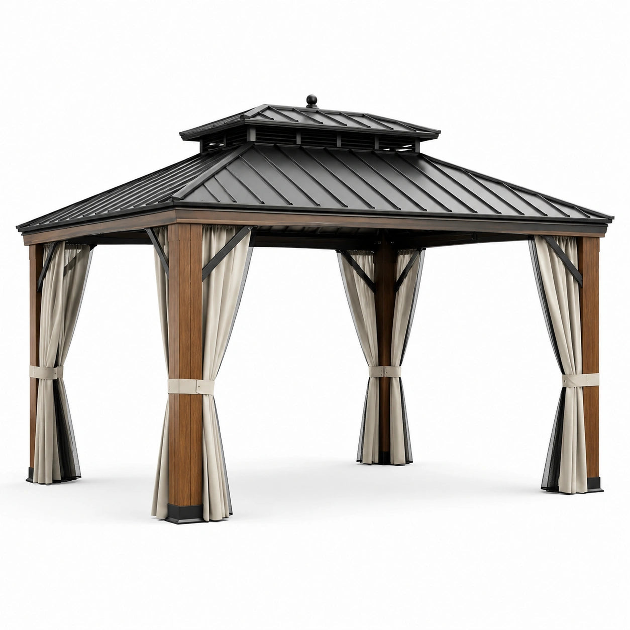 Gartenpavillon aus Aluminium und Holz 3x4m Schwarz/Beige