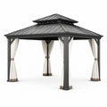 Gartenpavillon aus Aluminium mit Stahldach und Polyester Vorhängen 300x400 cm Schwarz/Creme