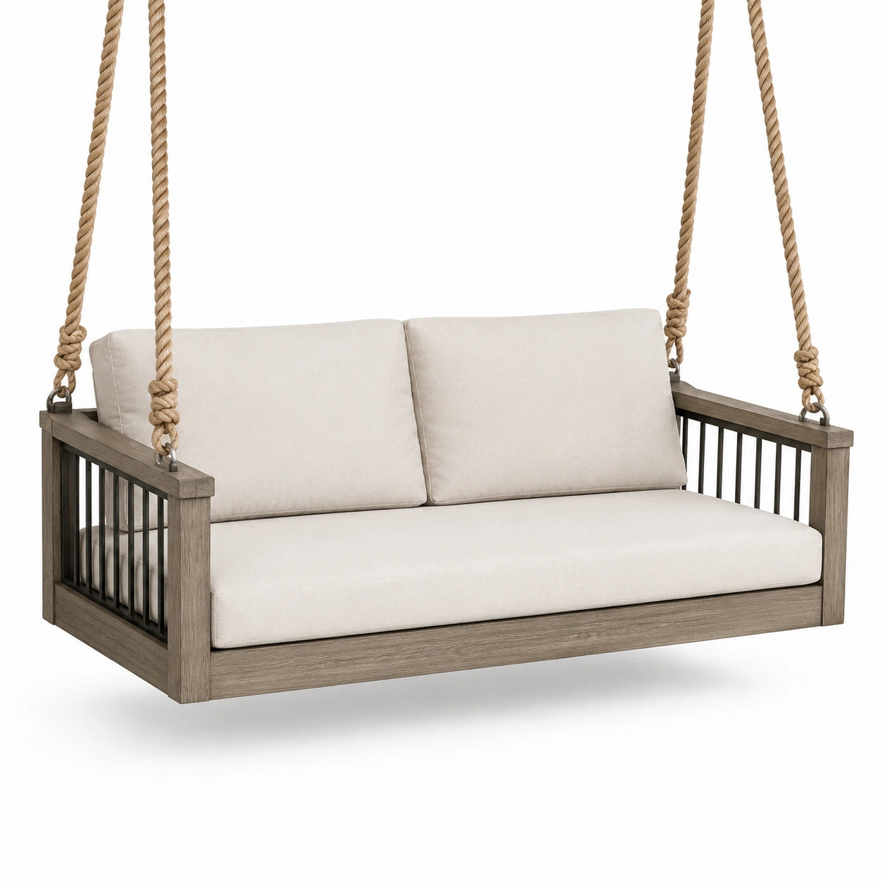 Holz-Hängeschaukel mit Baumwollkissen Beige 200x80x70cm