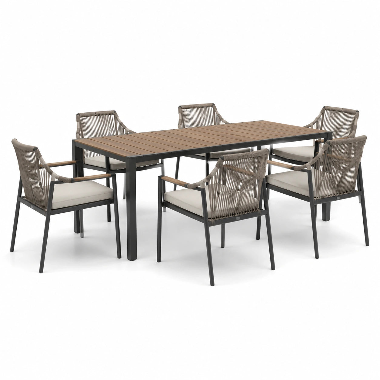 7-teilige Garten-Essgruppe aus Aluminium und Holz