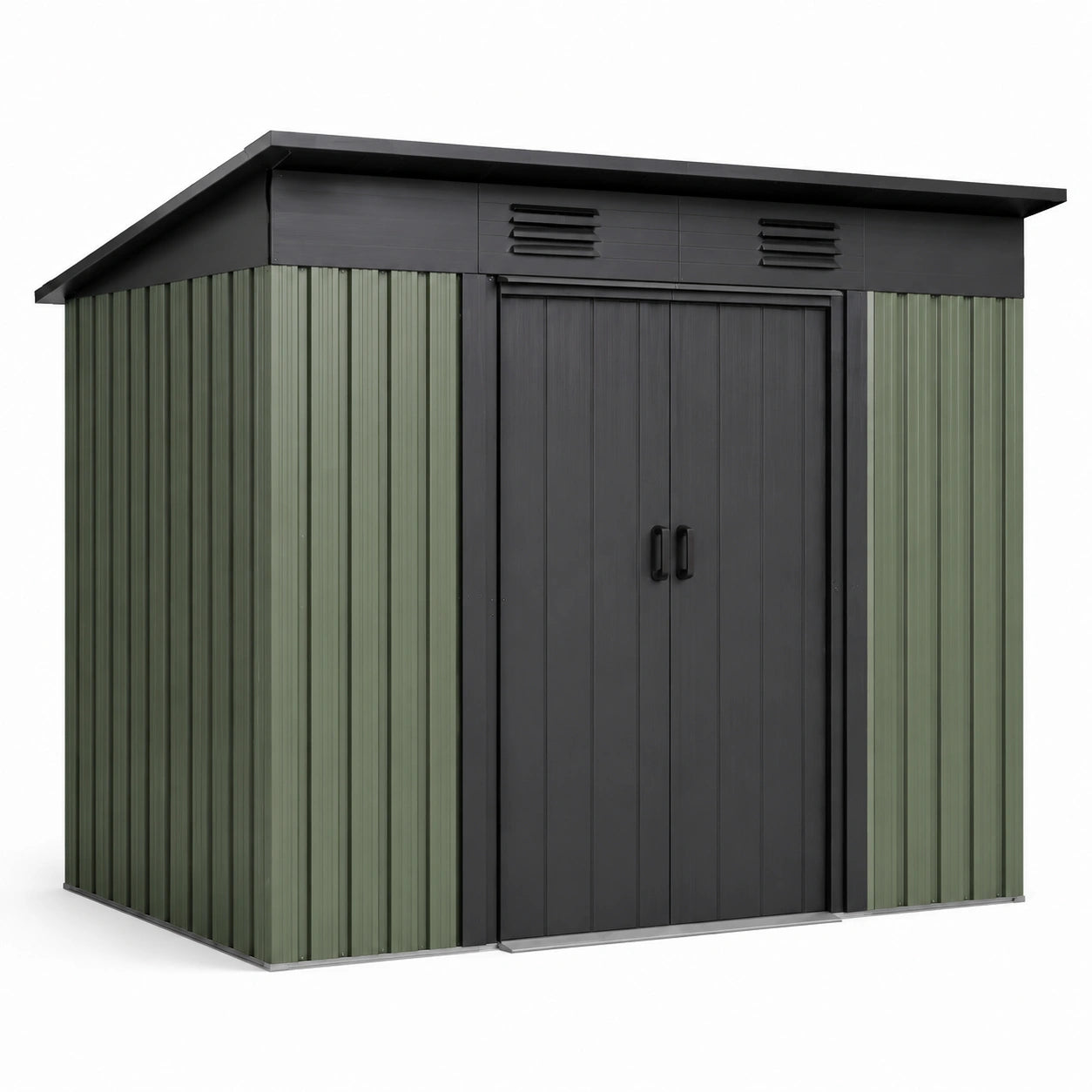 Metall Gartenhaus mit Schiebetür olivgrün/schwarz 220x130x170 cm