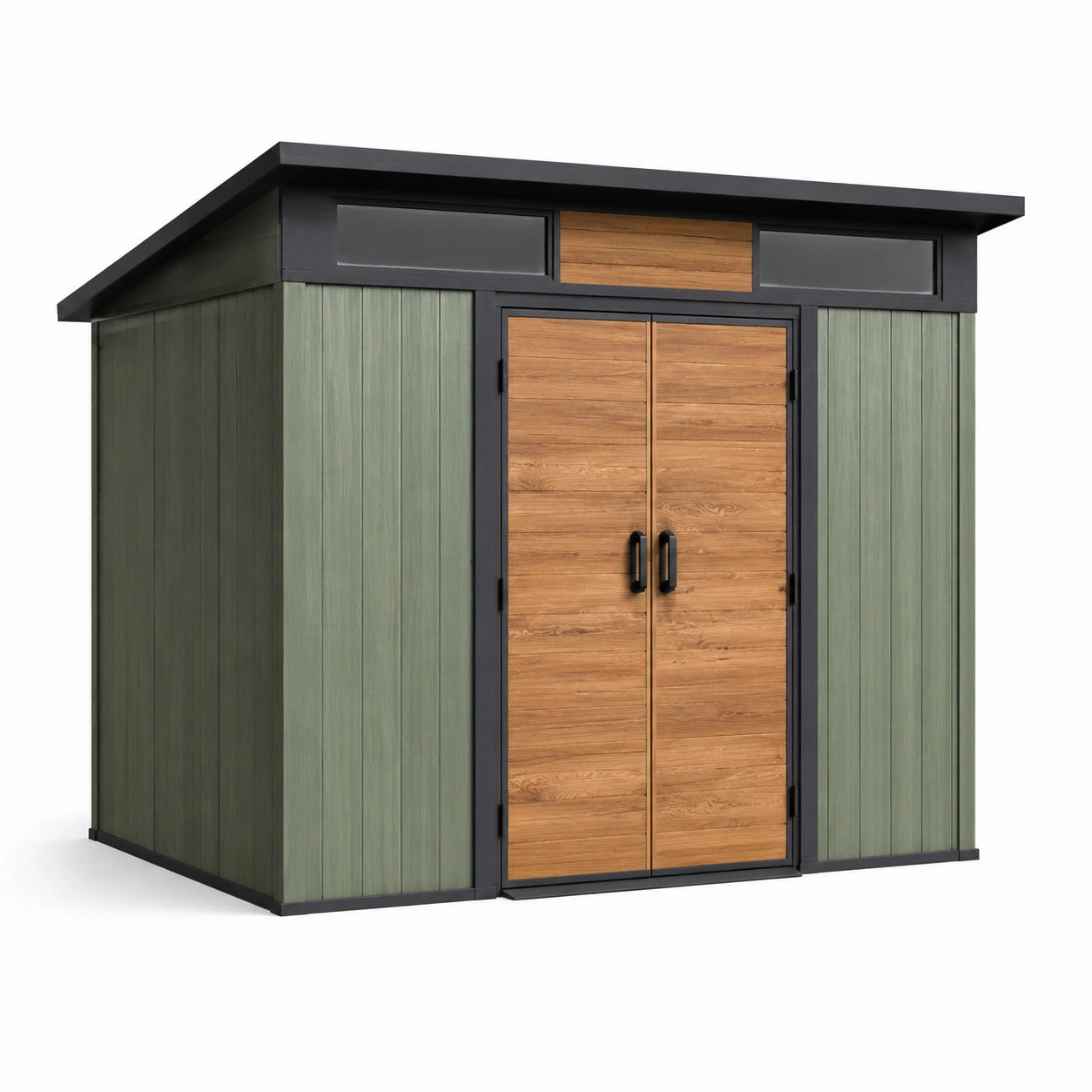 Gartenhaus aus Stahl mit Holzoptik in Grün 290x320x230cm