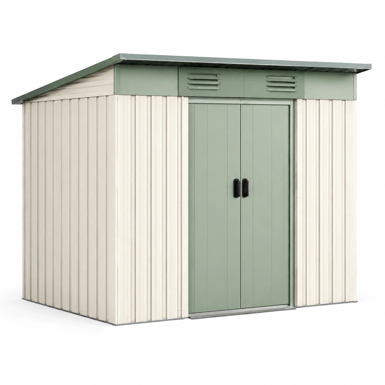 Metall Gartenhaus 213x130x173cm Grün/Beige mit Schiebetür