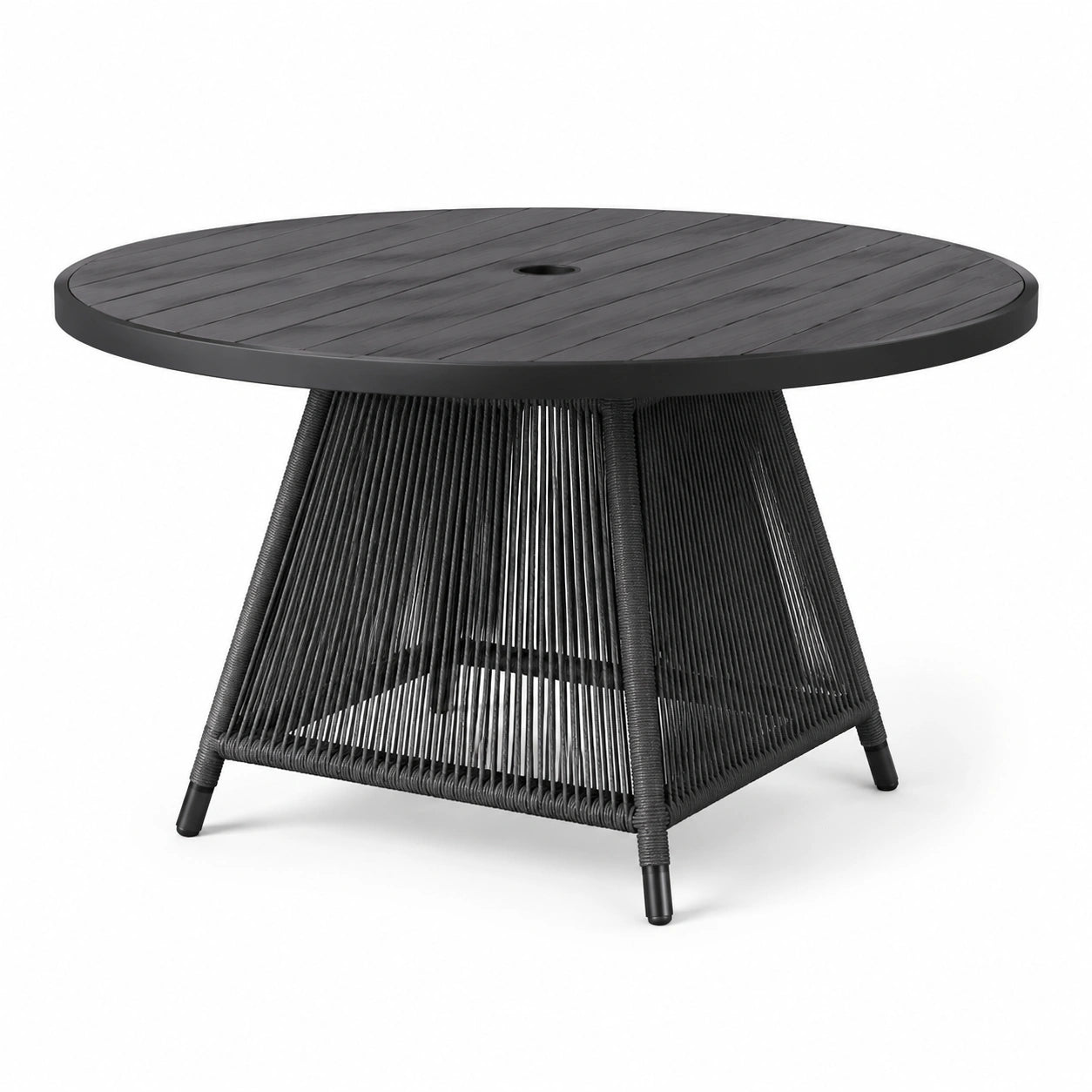 Runder Gartentisch aus Aluminium und Stahl mit Polyesterseilgeflecht, Schwarz, Durchmesser 120 cm