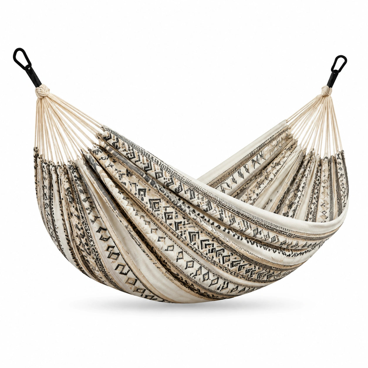 Baumwoll-Hängematte mit geometrischem Muster Schwarz/Beige 200cm x 150cm