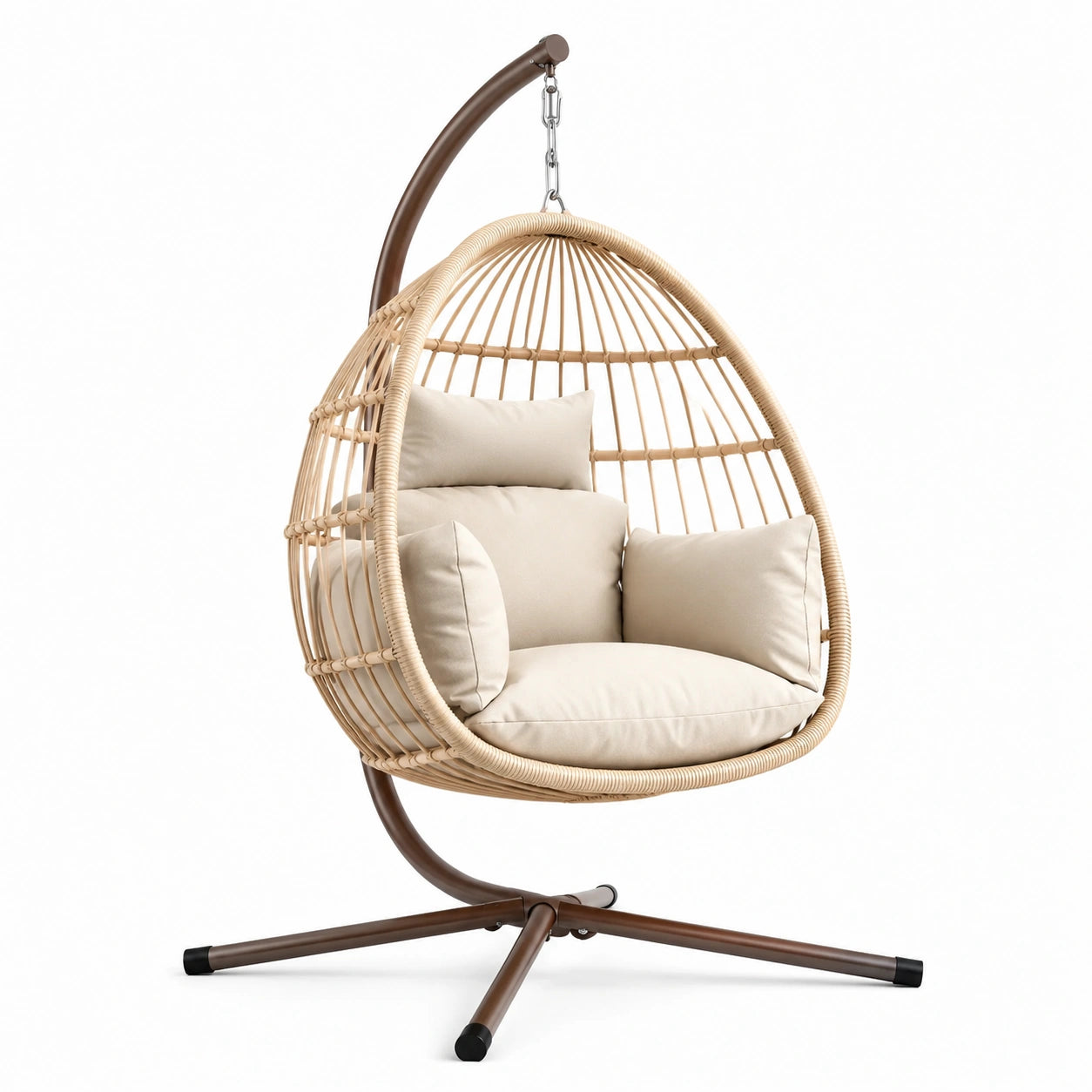 Hängesessel aus Rattan und Metall mit Kissen Beige