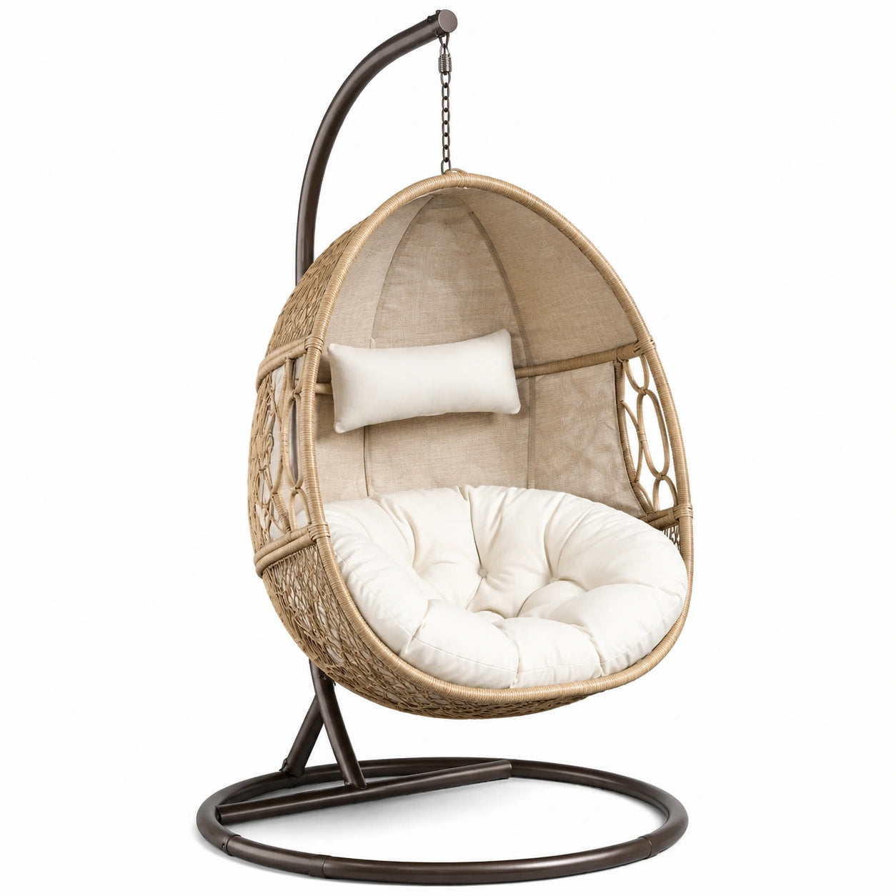 Hängesessel aus Polyrattan mit Stahlrahmen, Beige
