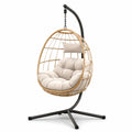 Hängesessel Rattan Metallrahmen Polyesterkissen Beige