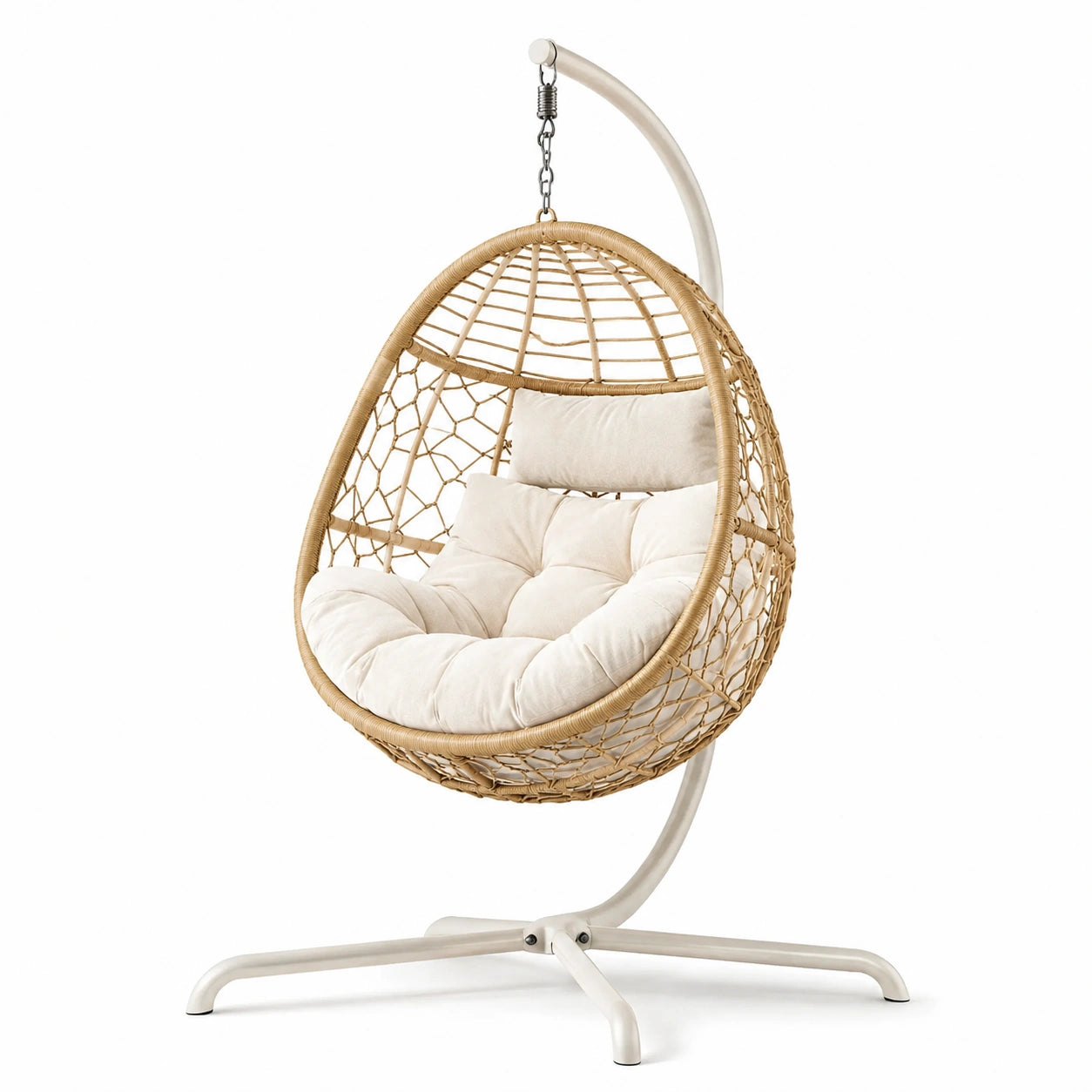 Rattan-Hängesessel mit Stahlgestell und Polyesterkissen