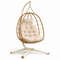 Rattan Hängesessel Beige mit Kissen, Stahlrahmen