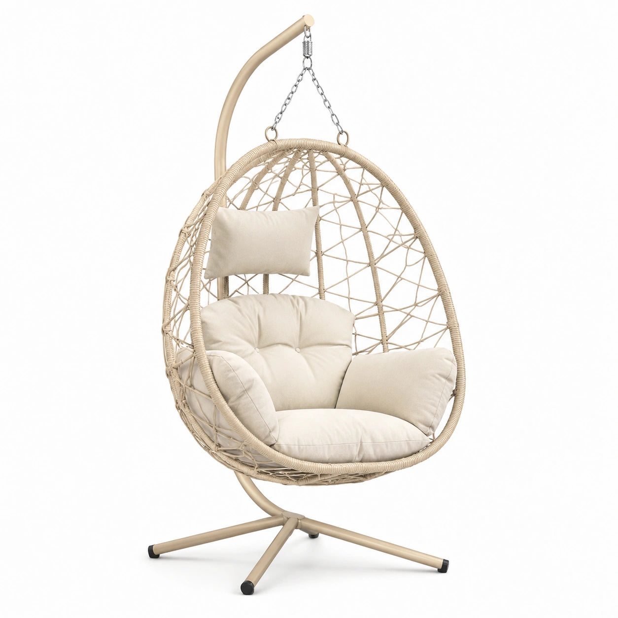 Hängesessel aus Stahl und Polyrattan Beige