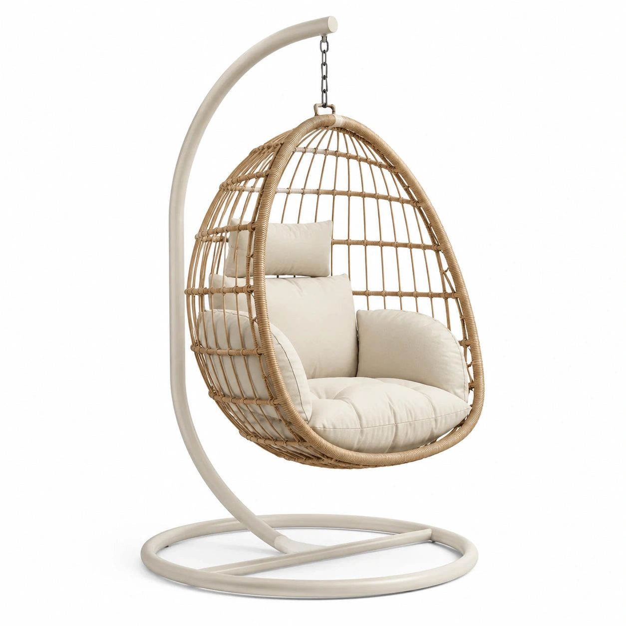 Hängesessel aus Rattan mit Stahlrahmen und Kissen